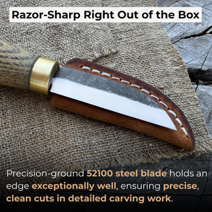Chip Carving Knife, 5.5 cm (2.2 inches) detail view by Sharky Forged Steel Tools