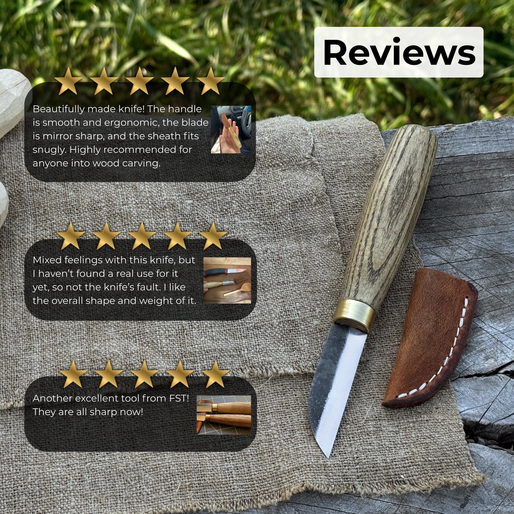 Chip Carving Knife, 5.5 cm (2.2 inches) detail view by Sharky Forged Steel Tools