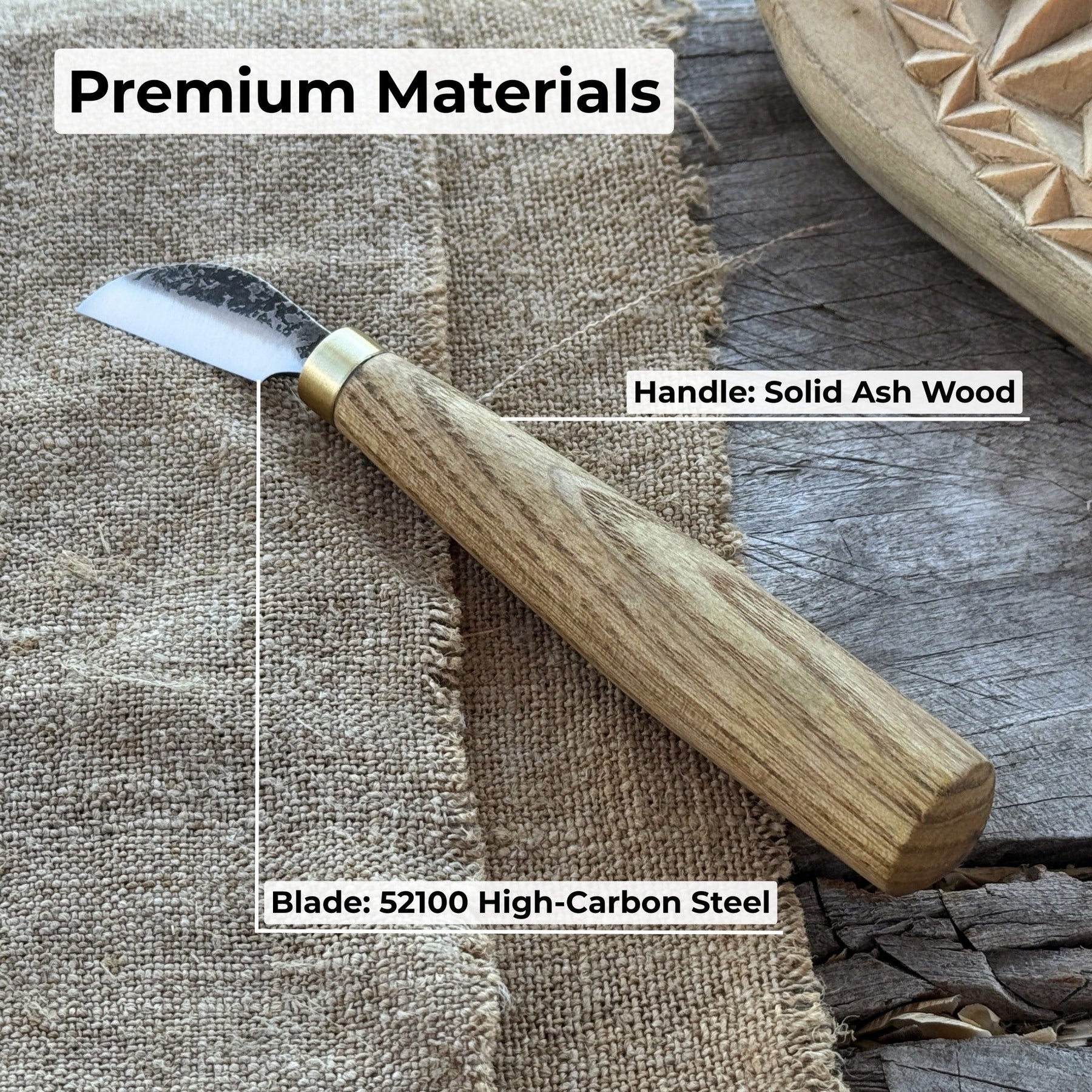 Chip Carving Knife, blade 3 cm (1.2 inches) detail view by Sharky Forged Steel Tools
