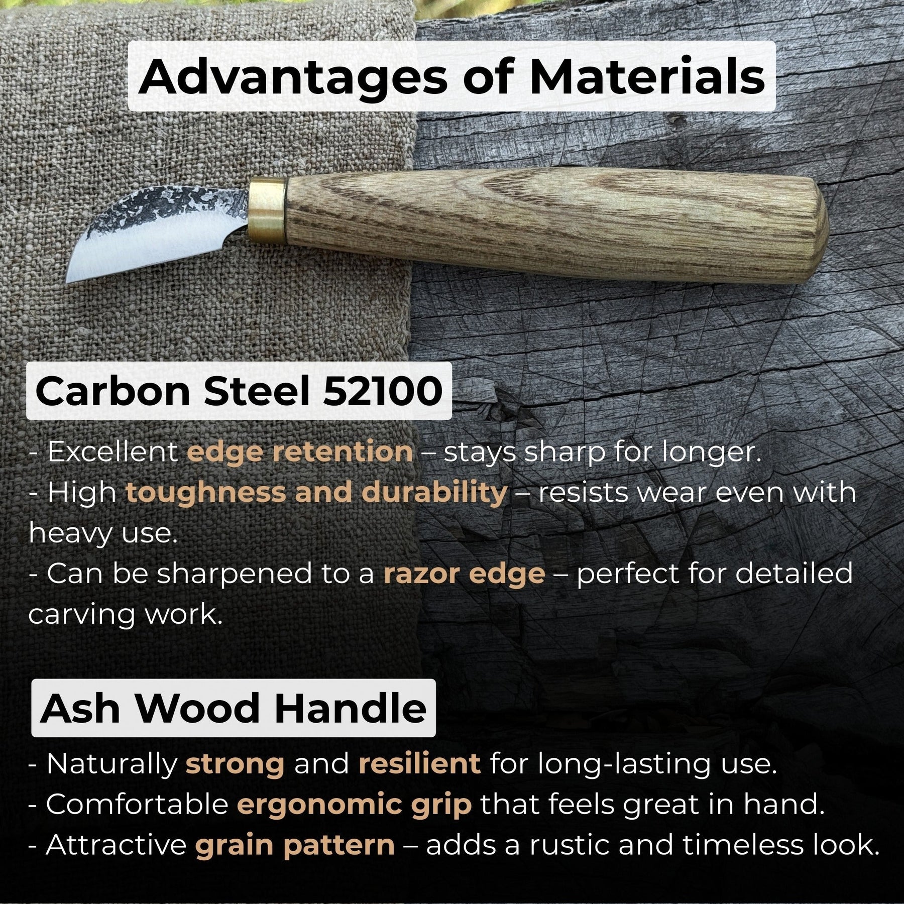 Chip Carving Knife, blade 3 cm (1.2 inches) detail view by Sharky Forged Steel Tools