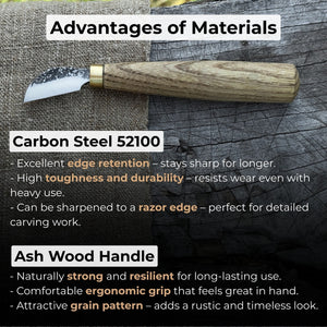 Chip Carving Knife, blade 3 cm (1.2 inches) detail view by Sharky Forged Steel Tools