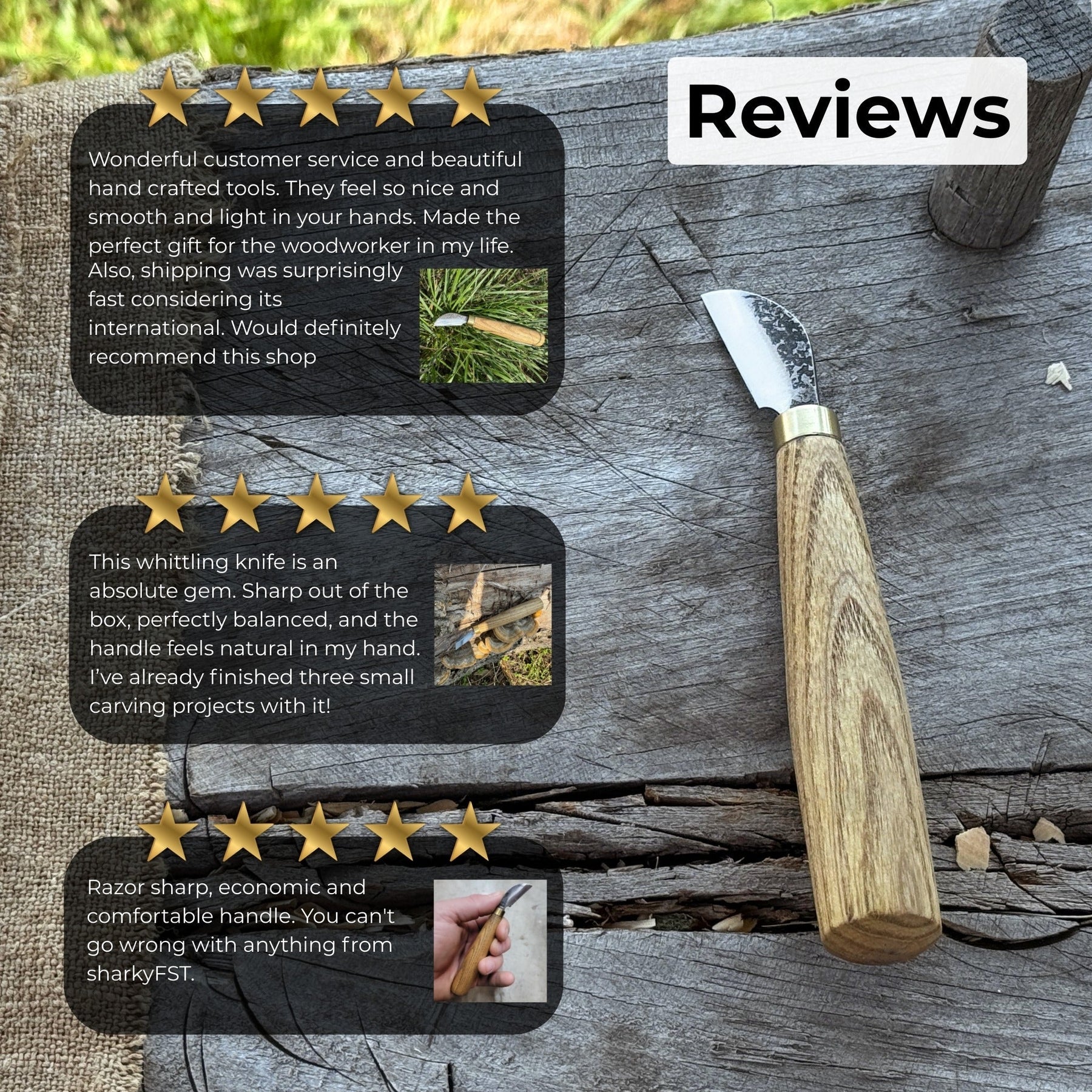 Chip Carving Knife, blade 3 cm (1.2 inches) detail view by Sharky Forged Steel Tools