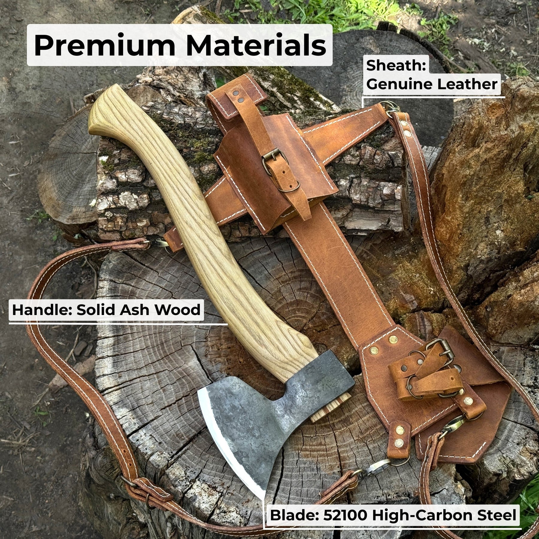 Chopping Axe with Leather Back Carry Pouch, 1.05 kg (2.2 lb) detail view by Sharky Forged Steel Tools