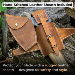 Chopping Axe with Leather Back Carry Pouch, 1.05 kg (2.2 lb) detail view by Sharky Forged Steel Tools
