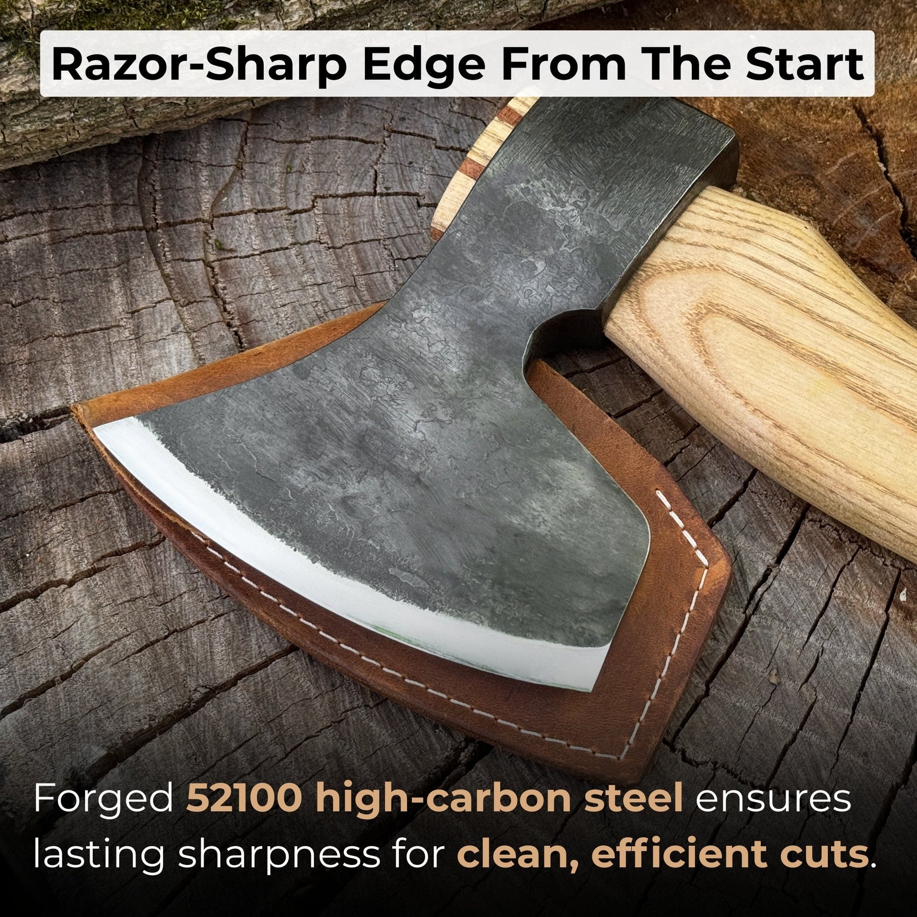 Chopping Axe with Leather Back Carry Pouch, 1.05 kg (2.2 lb) detail view by Sharky Forged Steel Tools