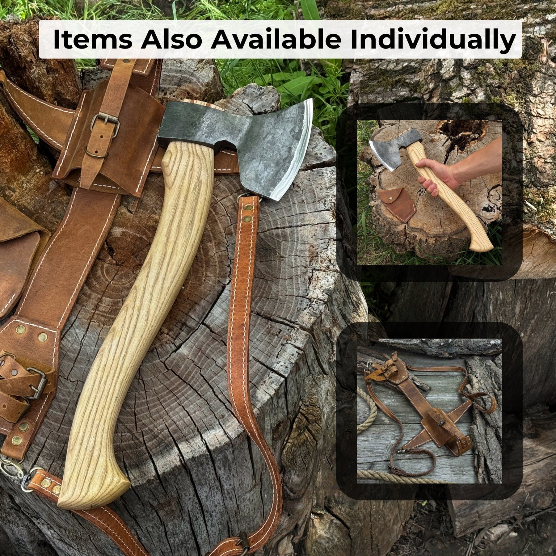 Chopping Axe with Leather Back Carry Pouch, 1.05 kg (2.2 lb) detail view by Sharky Forged Steel Tools