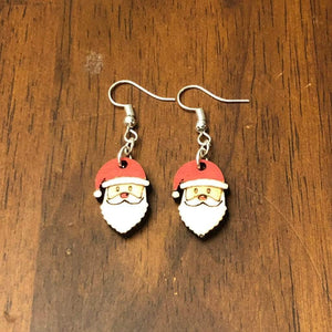 Santa Claus Wooden Dangle Earrings | Christmas Holiday Jewelry detail view by Cate's Concepts, LLC