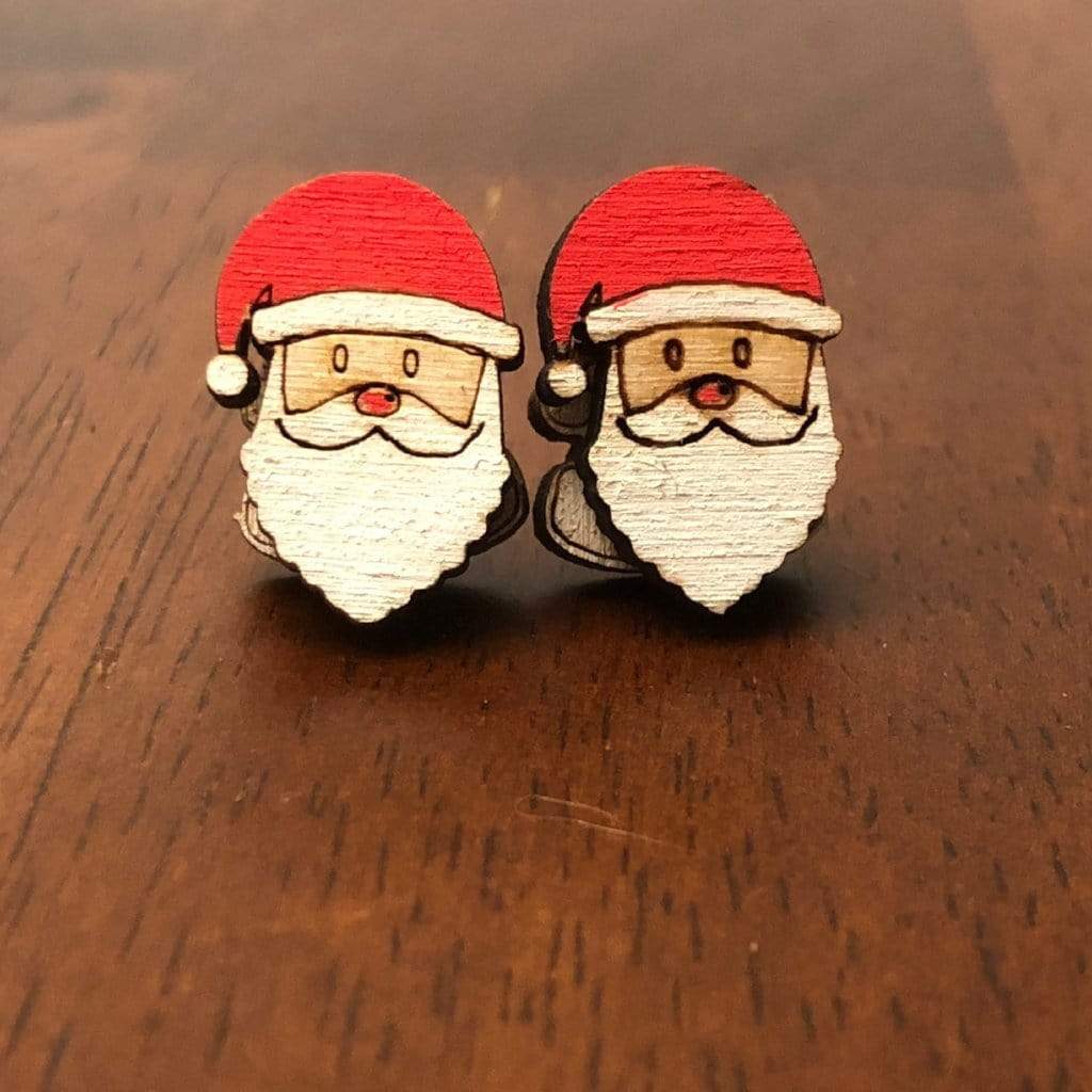 Santa Claus Wooden Dangle Earrings | Christmas Holiday Jewelry detail view by Cate's Concepts, LLC