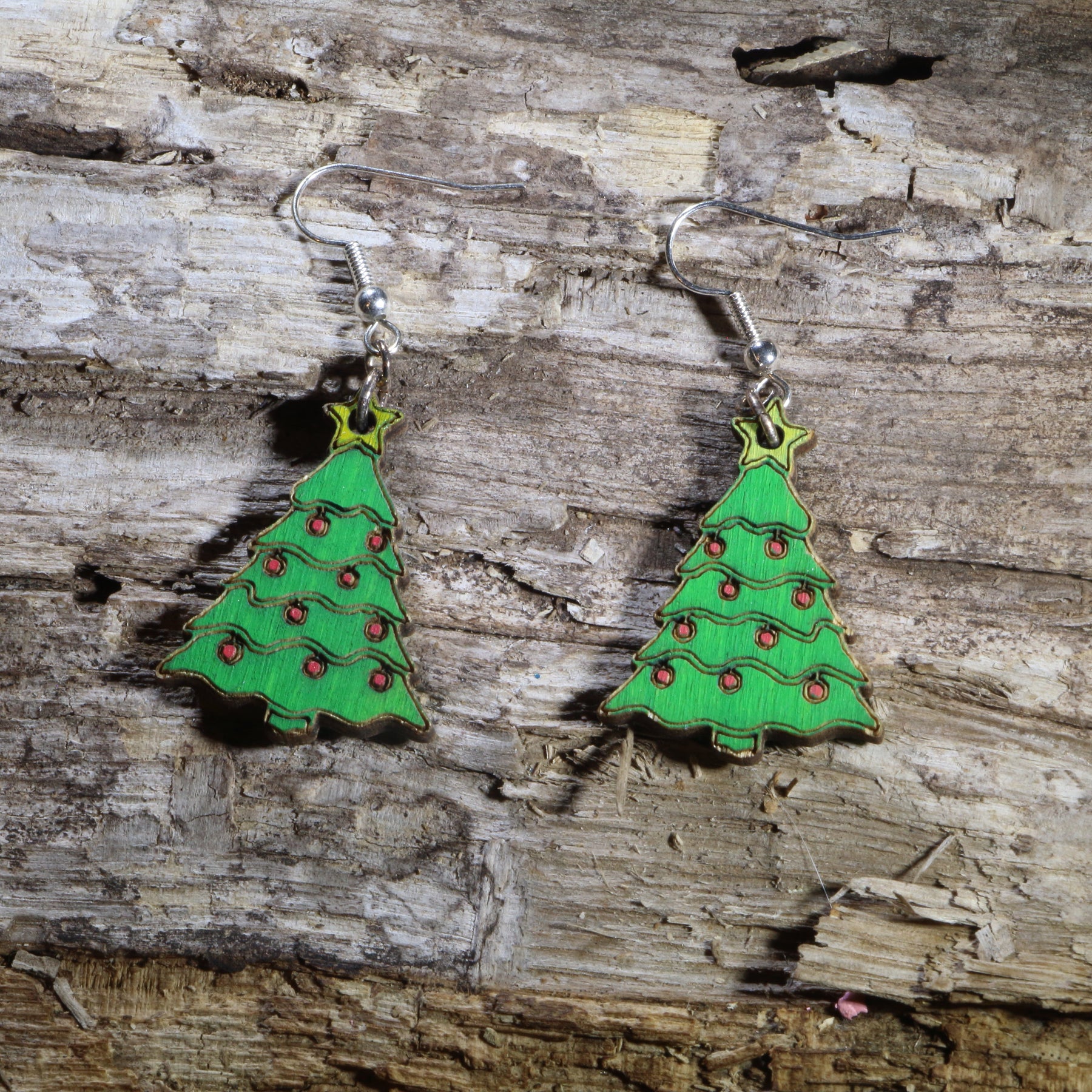 Christmas Tree Wooden Dangle Earrings | Holiday Jewelry by Cate's Concepts, LLC
