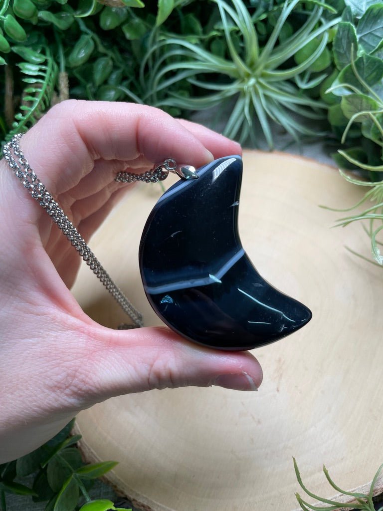 Chunky Black Agate Moon Necklace by Copper Ashes
