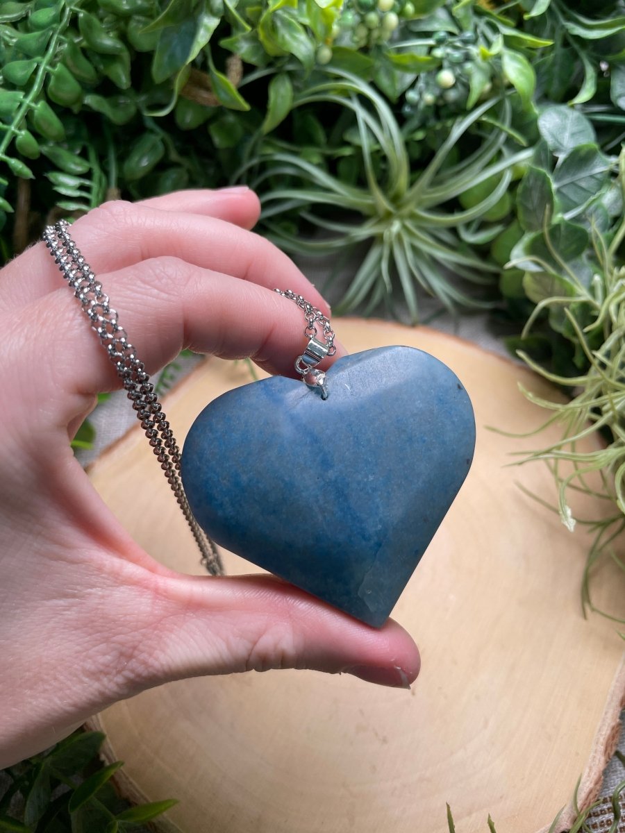 Chunky Blue Aventurine Heart Necklace detail view by Copper Ashes