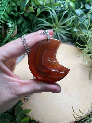 Chunky Red Agate Moon Necklace by Copper Ashes
