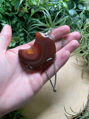 Chunky Red Agate Moon Necklace detail view by Copper Ashes