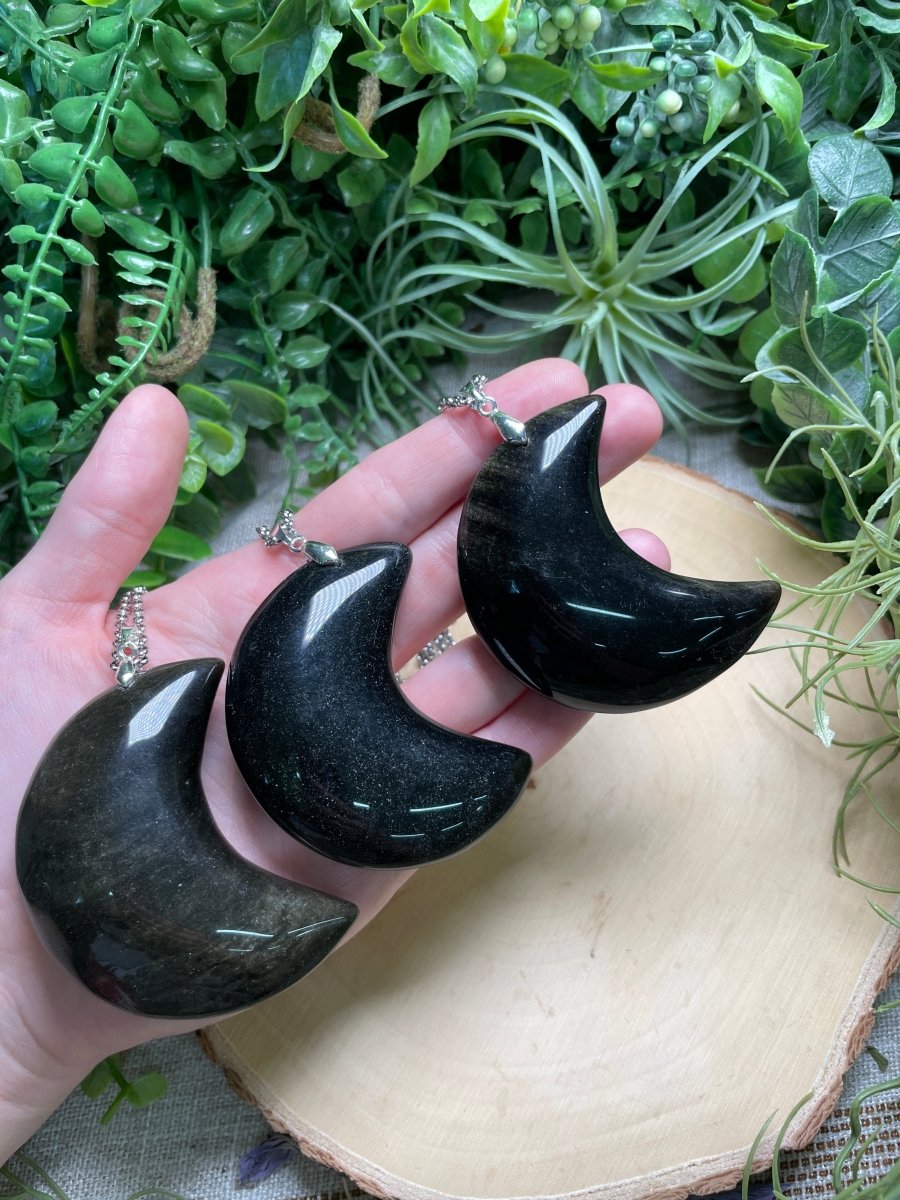 Chunky Sheen Obsidian Moon Necklace by Copper Ashes