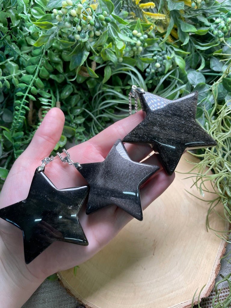 Chunky Sheen Obsidian Star Necklace detail view by Copper Ashes