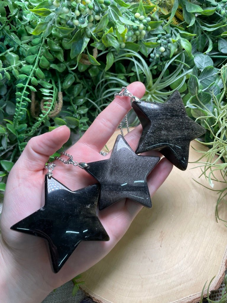 Chunky Sheen Obsidian Star Necklace detail view by Copper Ashes