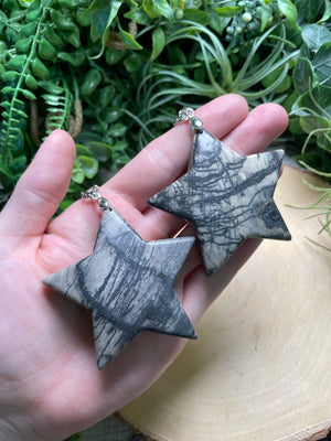 Chunky Spiderweb Jasper Star Necklace detail view by Copper Ashes
