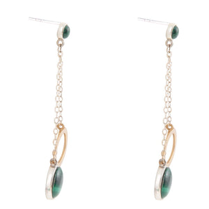 Circle Green Malachite and Two-Toned Metal Dangle Earrings detail view by Barse Jewelry