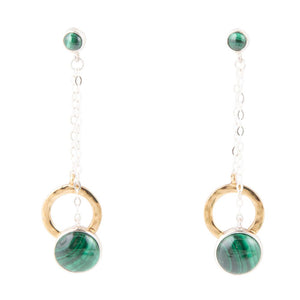 Circle Green Malachite and Two-Toned Metal Dangle Earrings by Barse Jewelry