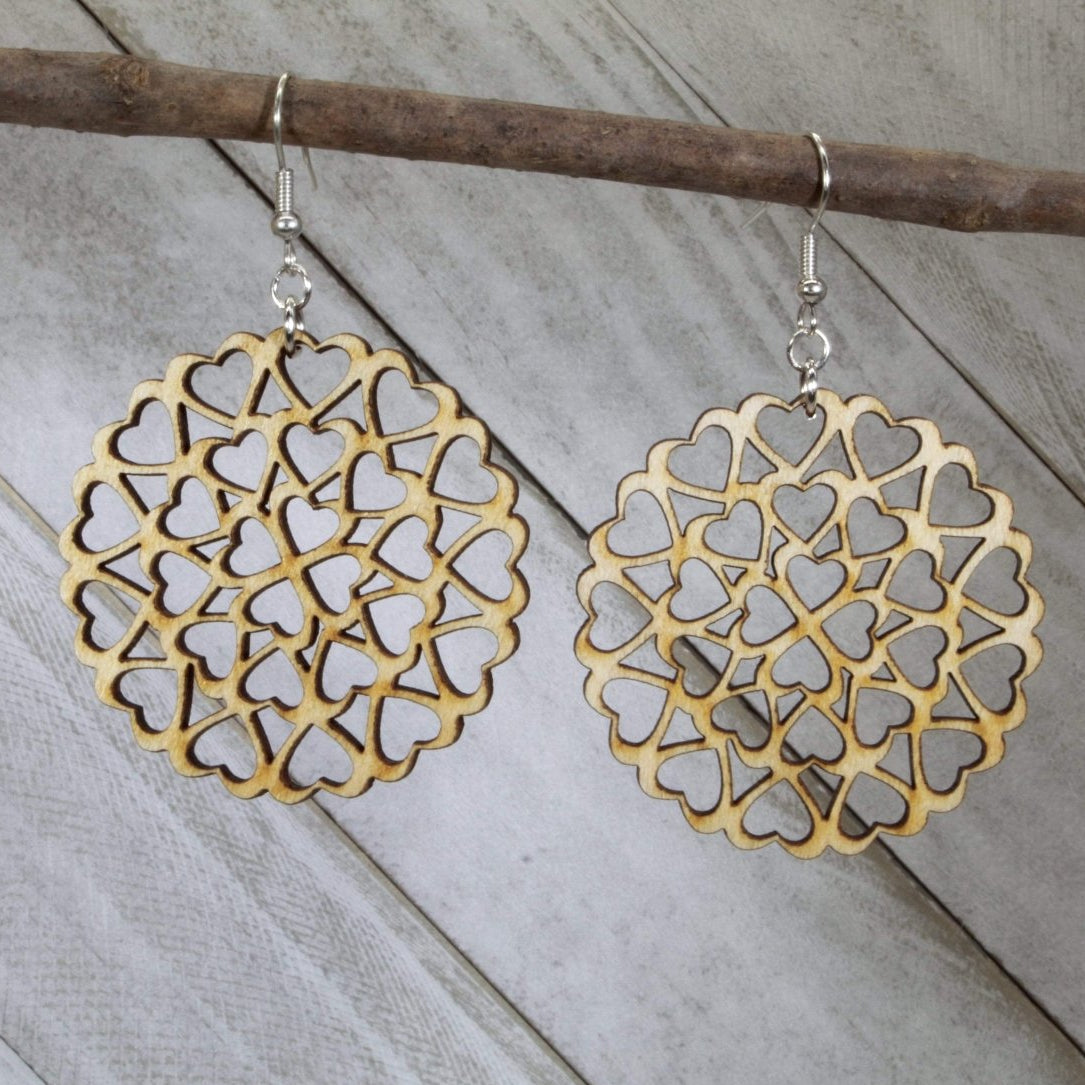 Circle of Hearts Wooden Earrings | Love Symbol Jewelry by Cate's Concepts, LLC