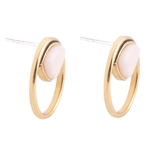 Circle Pink Opal and Golden Bronze Post Stud Earrings detail view by Barse Jewelry
