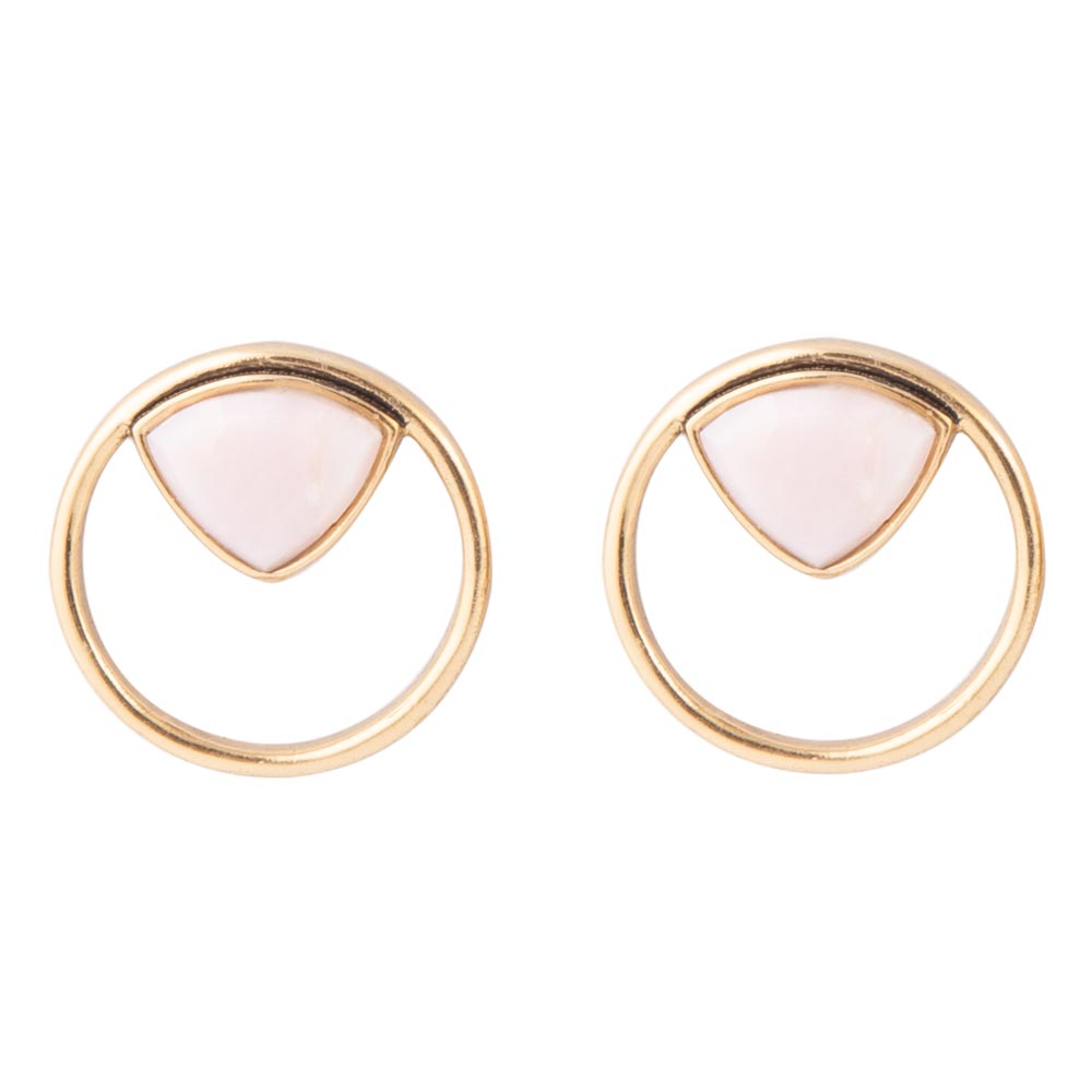 Circle Pink Opal and Golden Bronze Post Stud Earrings by Barse Jewelry