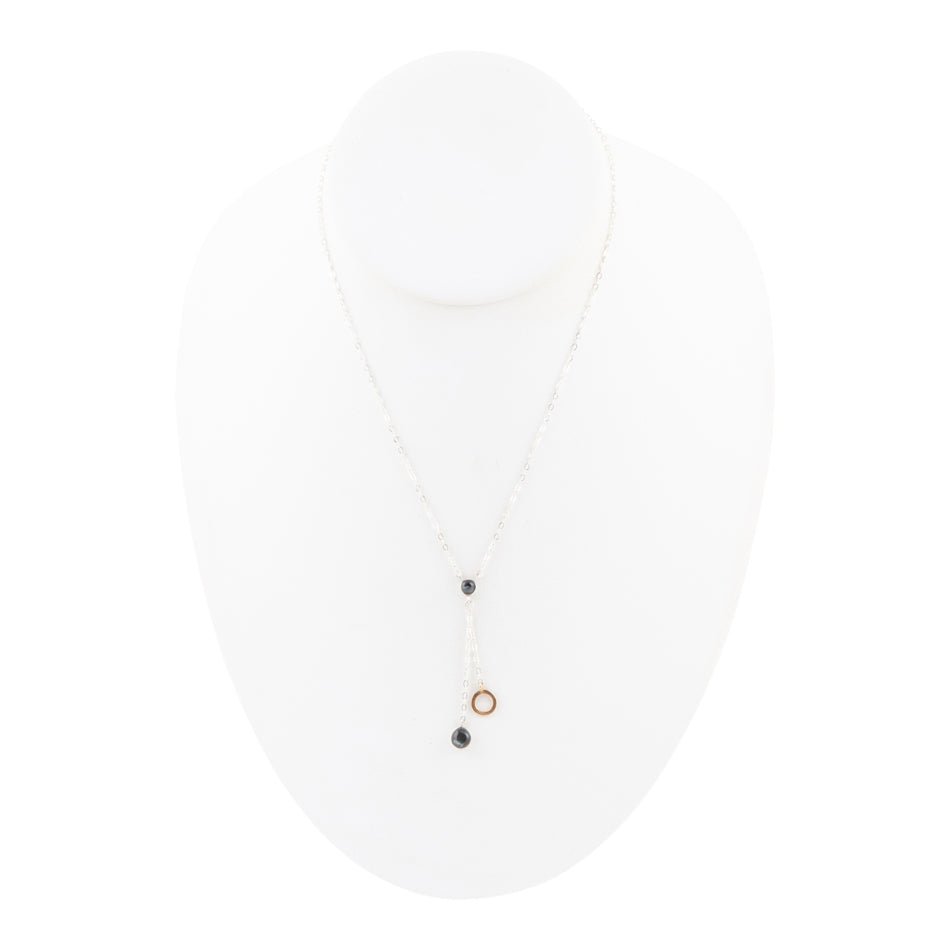 Circle Two-Toned Grey Labradorite Sterling Silver Necklace detail view by Barse Jewelry