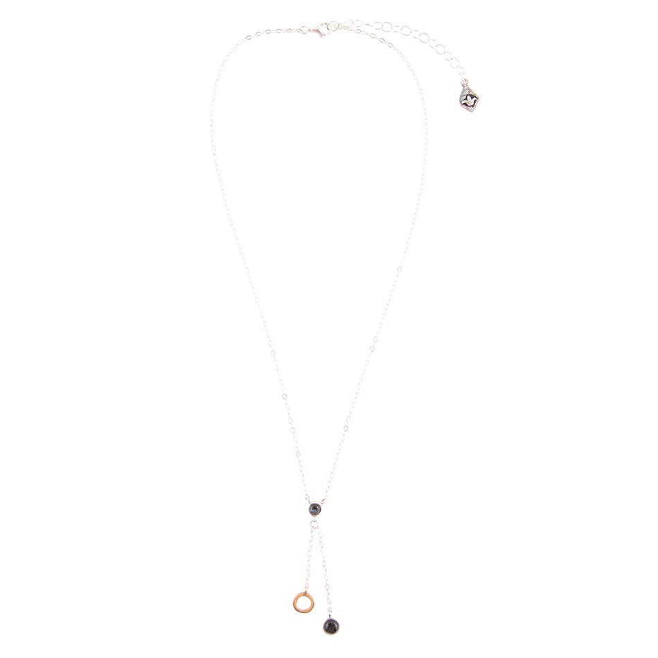 Circle Two-Toned Grey Labradorite Sterling Silver Necklace detail view by Barse Jewelry