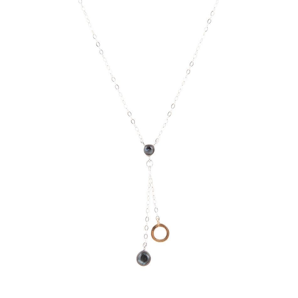 Circle Two-Toned Grey Labradorite Sterling Silver Necklace by Barse Jewelry
