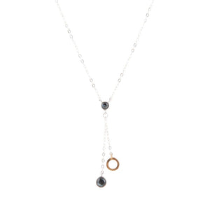 Circle Two-Toned Grey Labradorite Sterling Silver Necklace by Barse Jewelry