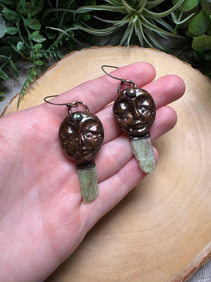 Claire- Green Kyanite and Labradorite Goddess Earrings detail view by Copper Ashes