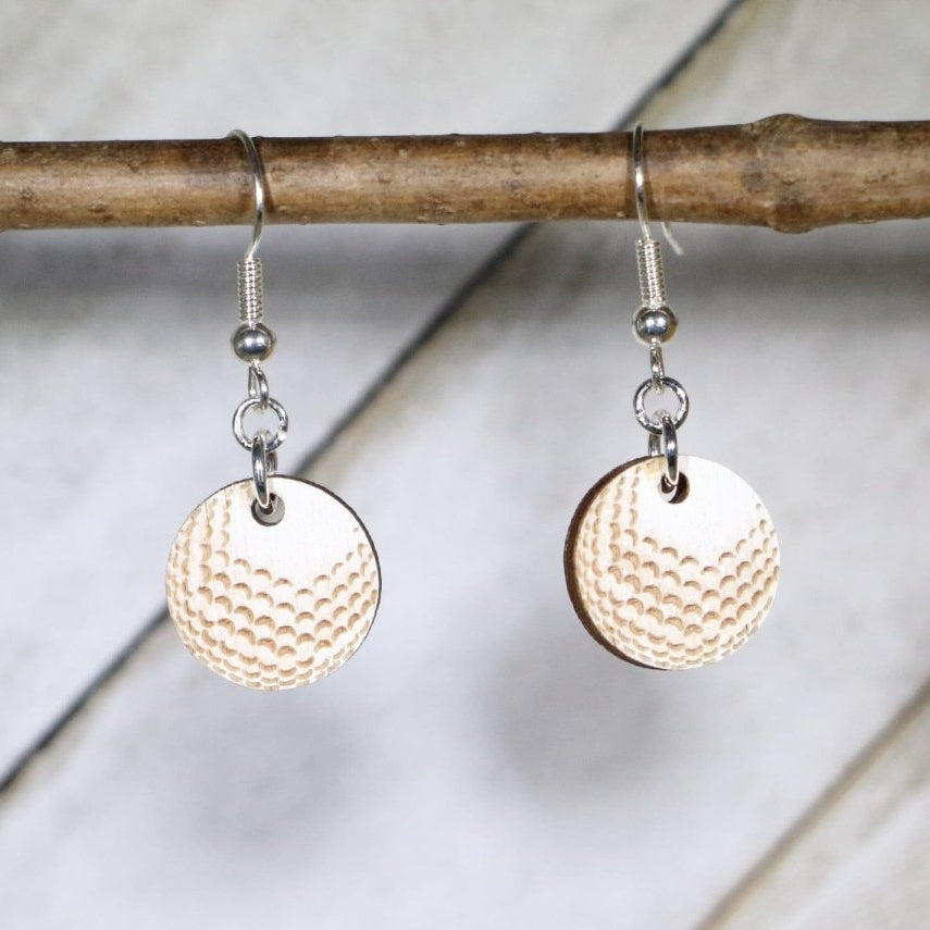 Golf Ball Wooden Earrings | Golf Lover Sports Jewelry detail view by Cate's Concepts, LLC