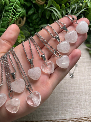 Clear Quartz Heart Necklace detail view by Copper Ashes
