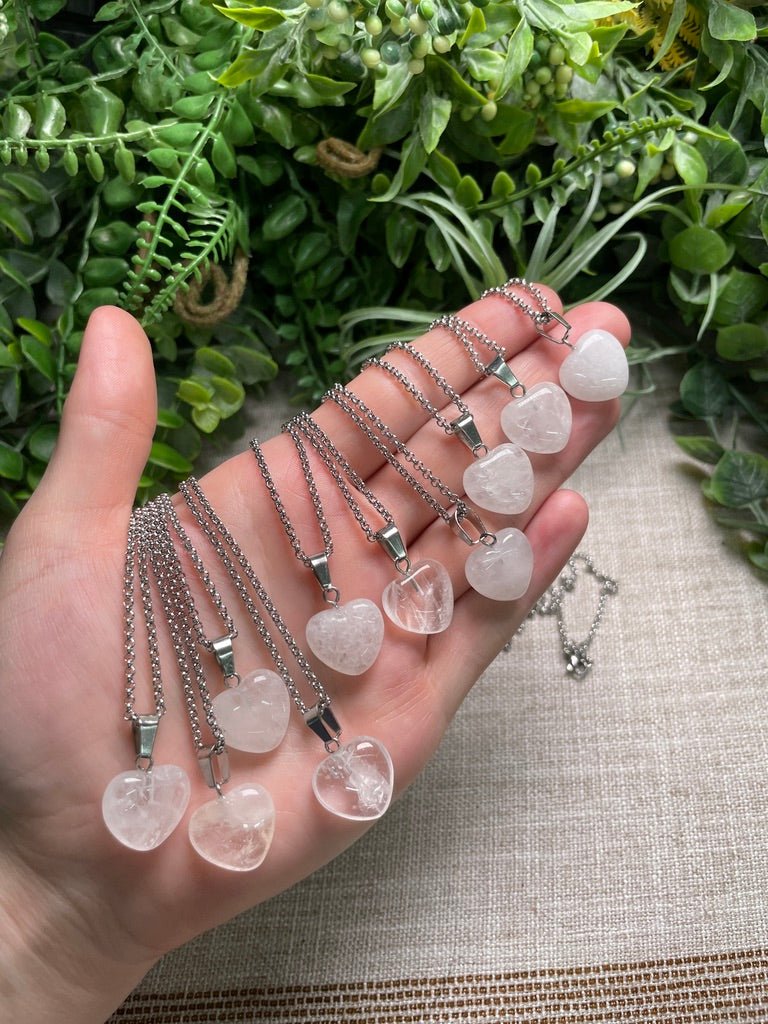 Clear Quartz Heart Necklace detail view by Copper Ashes
