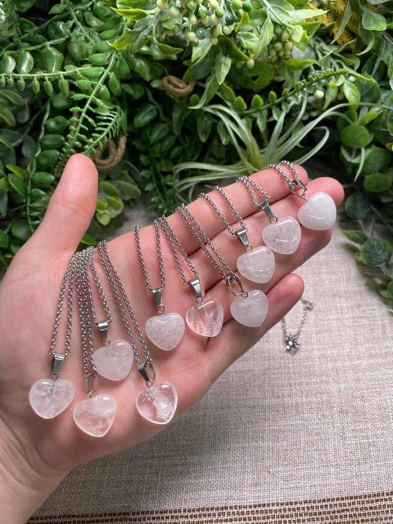 Clear Quartz Heart Necklace detail view by Copper Ashes