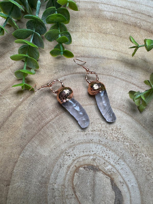 Clear Quartz Penis Earrings by Copper Ashes