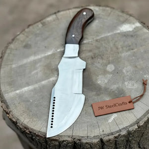 Handmade Carbon Steel Tracker Knife – Ram Horn or Wendi Wood Handle | Heavy Duty Hunting & Camping Knife | JW SteelCrafts by JW SteelCrafts, Damascus knife detail photo 4