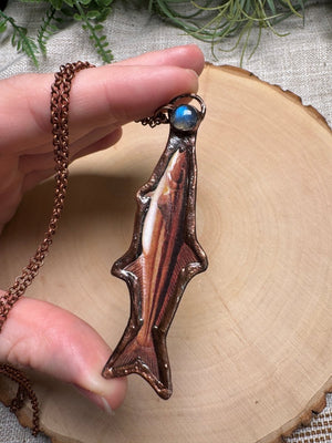 Cobia and Labradorite Necklace detail view by Copper Ashes