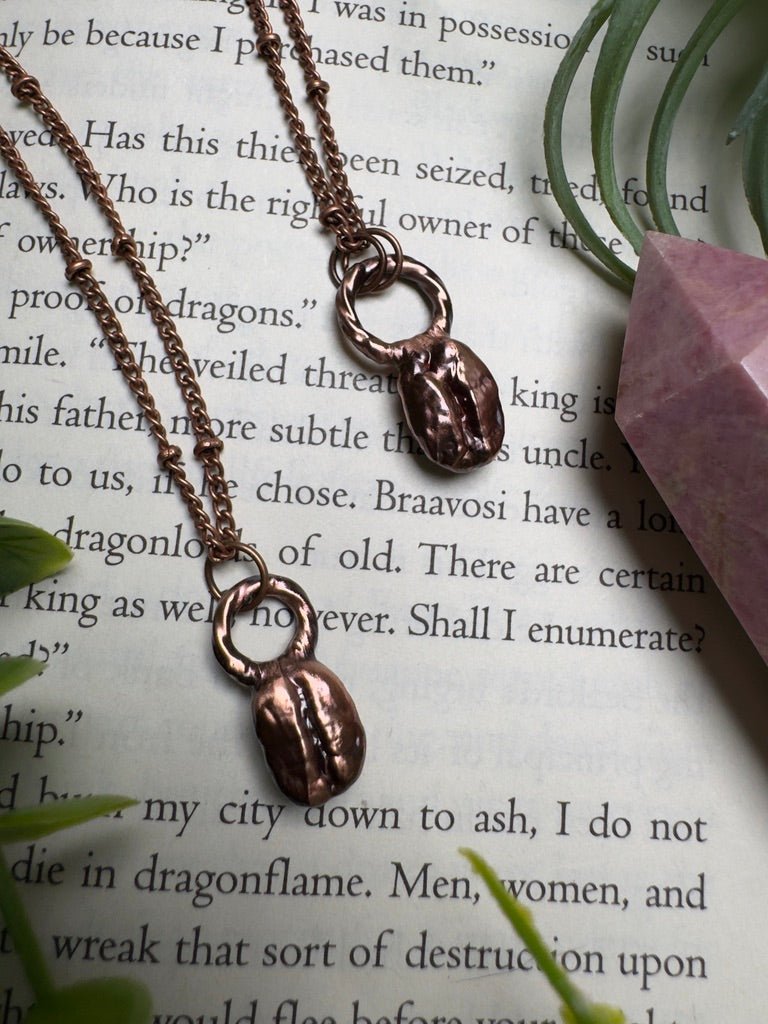 Coffee Bean Necklace detail view by Copper Ashes