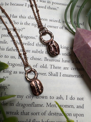 Coffee Bean Necklace detail view by Copper Ashes