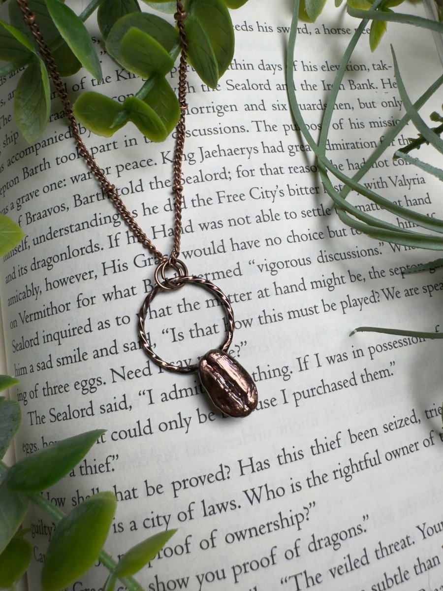 Coffee Bean Necklace detail view by Copper Ashes