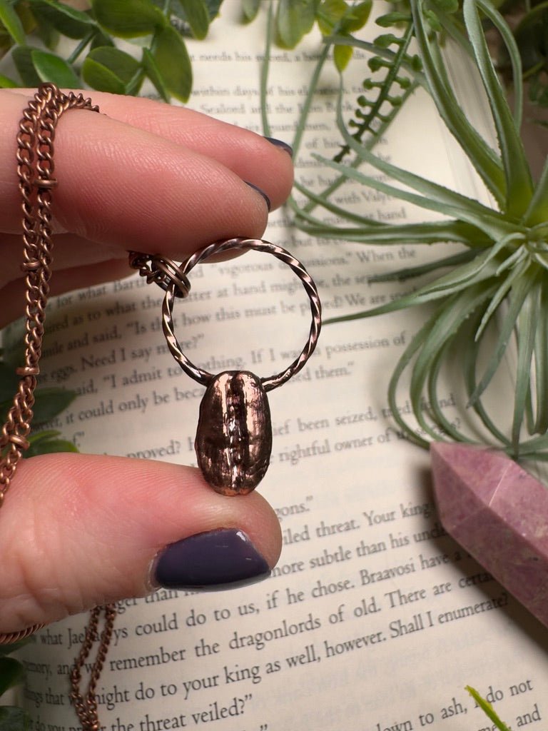 Coffee Bean Necklace detail view by Copper Ashes