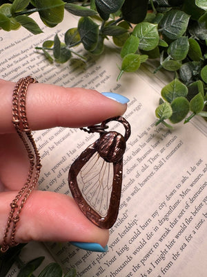 Coffee Cicada Fairy Necklace detail view by Copper Ashes