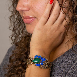 Cognate Green Malachite and Blue Lapis Golden Cuff Bracelet detail view by Barse Jewelry