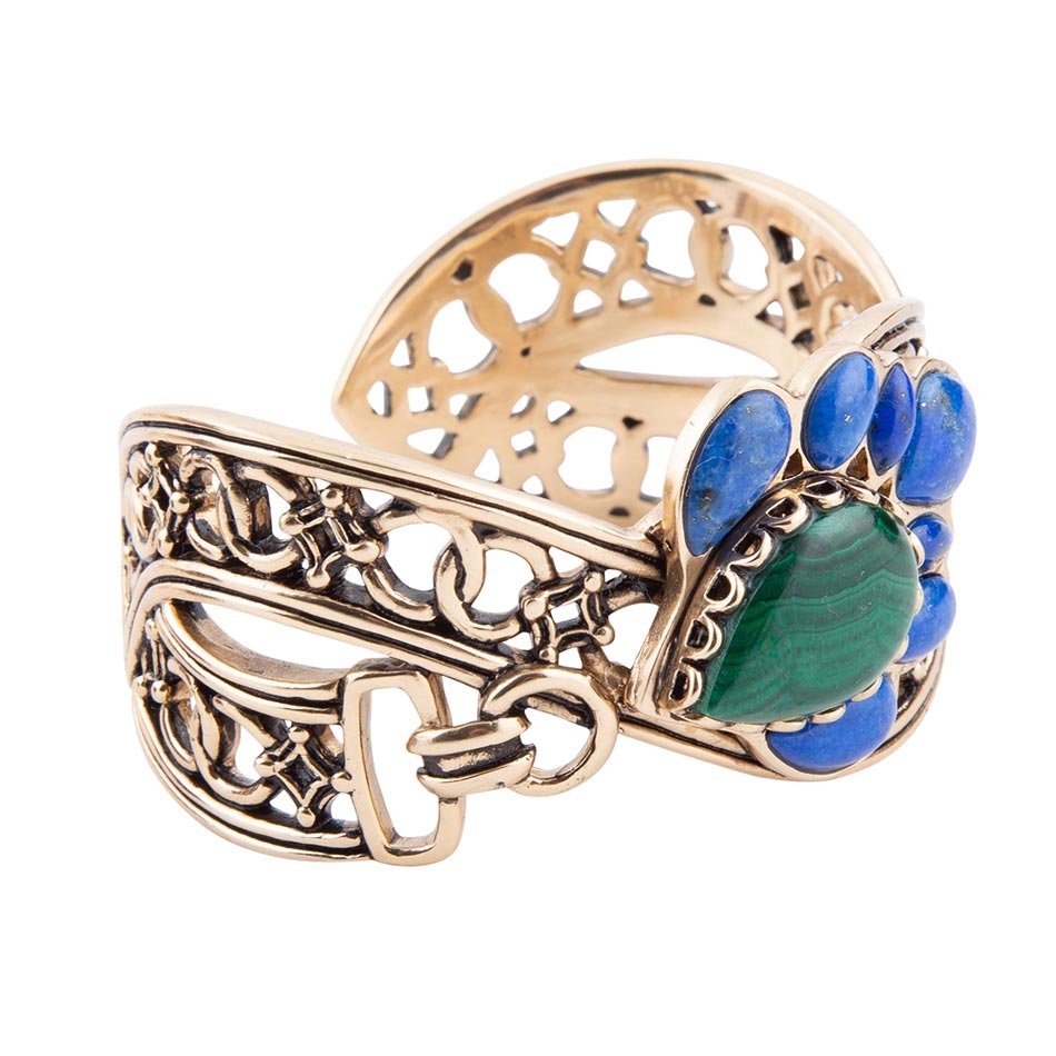 Cognate Green Malachite and Blue Lapis Golden Cuff Bracelet by Barse Jewelry