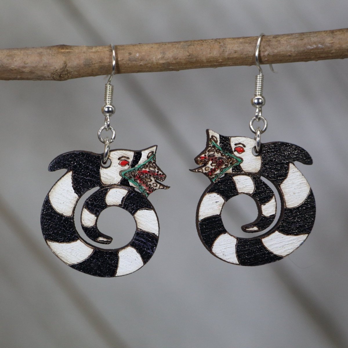 Coiled Sandworm Wooden Dangle Earrings | Sci-Fi Creature Jewelry by Cate's Concepts, LLC