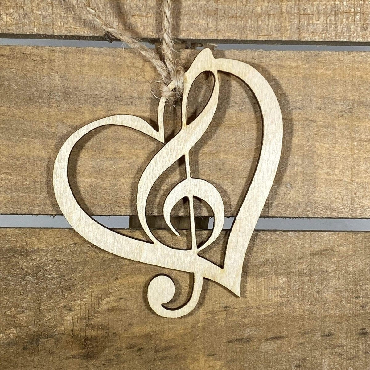 Heart Treble Clef Wooden Christmas Ornament | Music Lover Holiday Decor