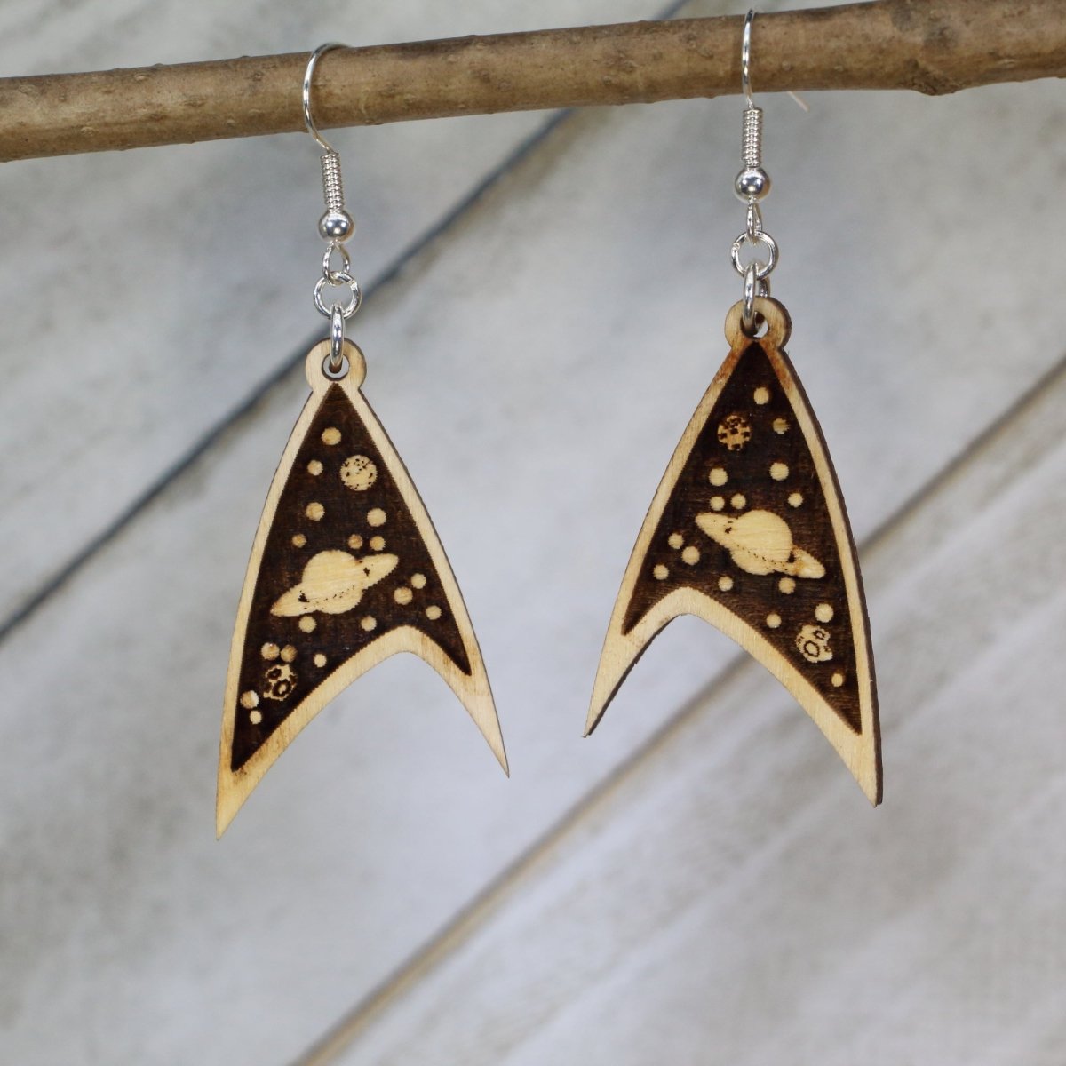 Celestial space dangle earrings Wooden Dangle Earrings | Sci-Fi Space Jewelry by Cate's Concepts, LLC
