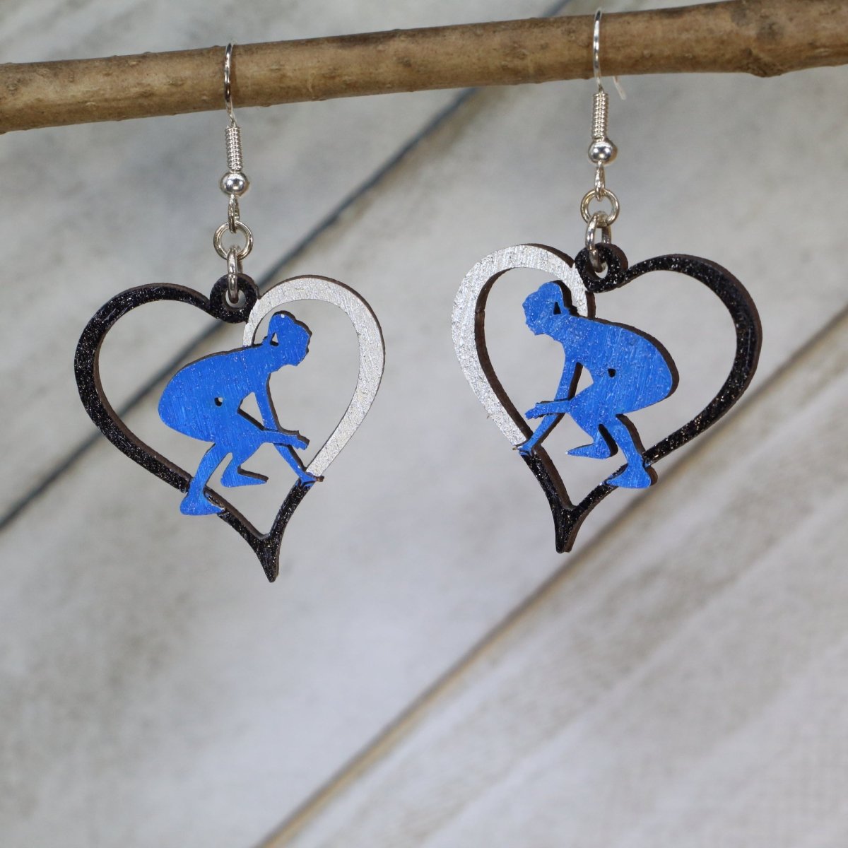Woman Wrestler Wooden Earrings | Girls Wrestling Jewelry by Cate's Concepts, LLC, handmade jewelry main product photo