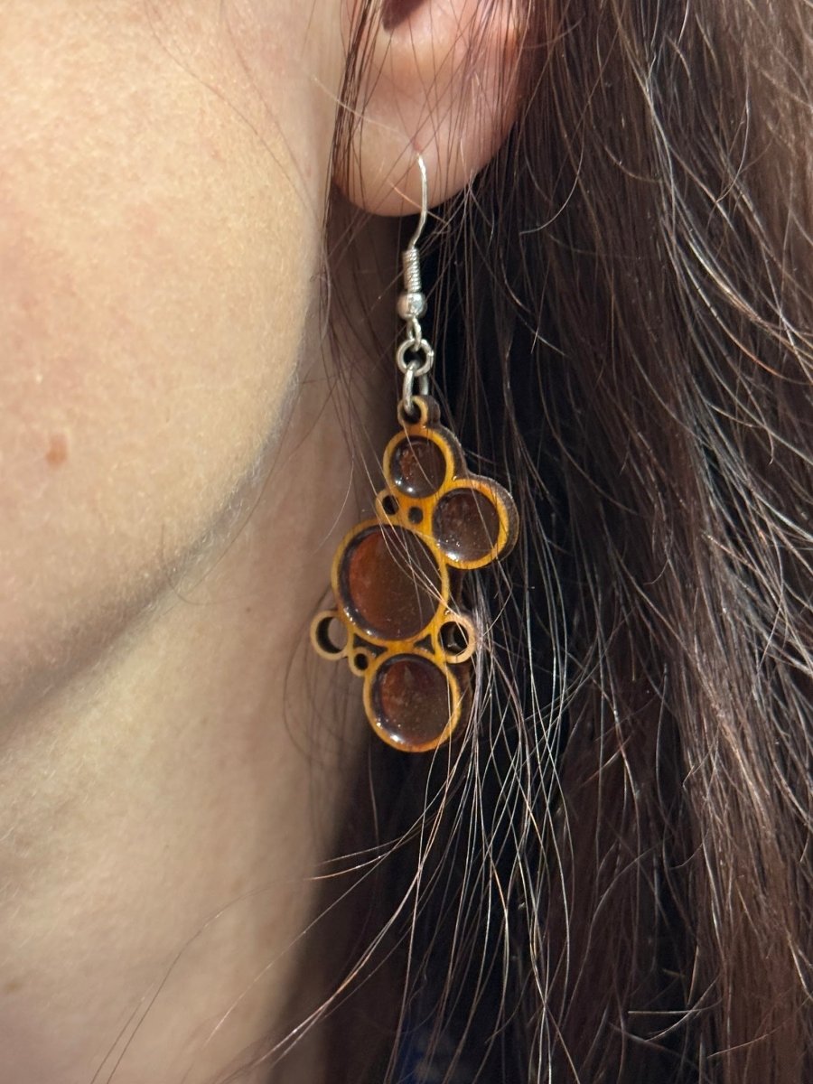 Colorful Boho Bubble Wooden Resin Earrings | Retro Statement Jewelry by Cate's Concepts, LLC, handmade jewelry detail photo 4